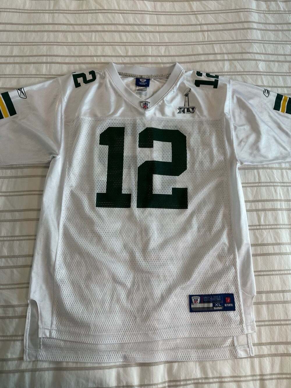 Reebok Green Bay Packers Aaron Rodgers #12 White Super Bowl XLV Jersey Youth XL